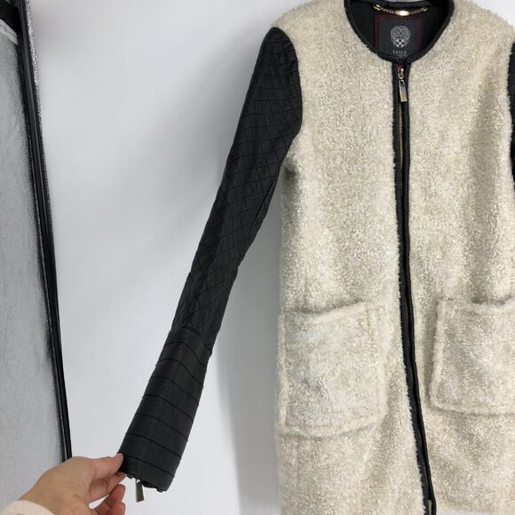 Vince Camuto cream & black shearling faux leather trench coat size  S - Picture 8 of 16